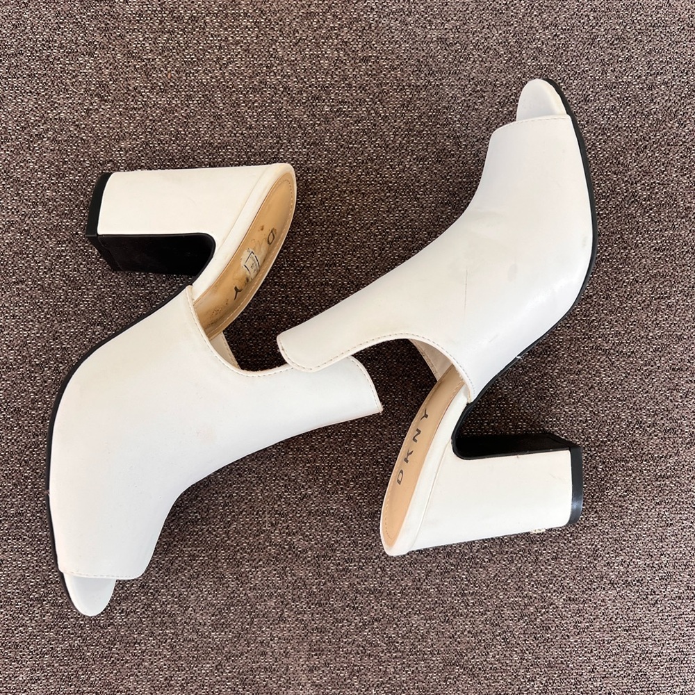 DKNY Ivory Peep Toe Block Heels